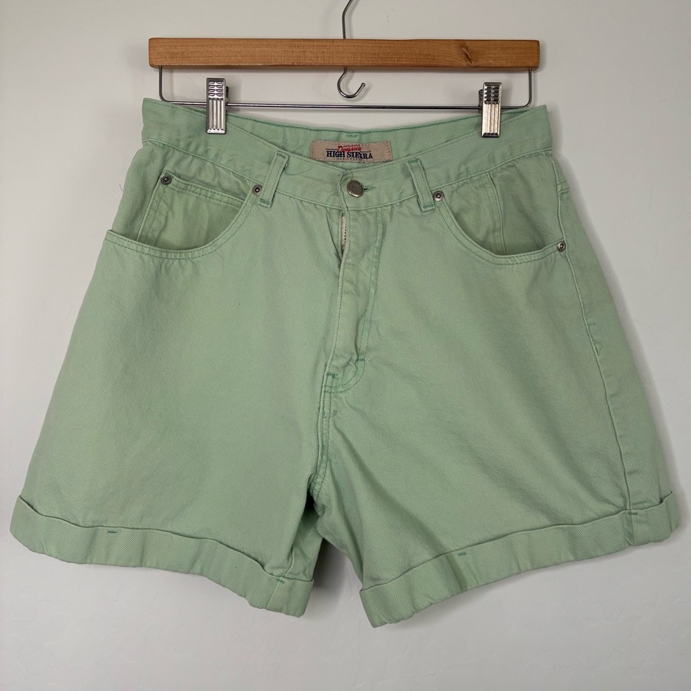 High Sierra Dungarees 90’s Vintage High Waisted Shorts Denim Mint Green 28?